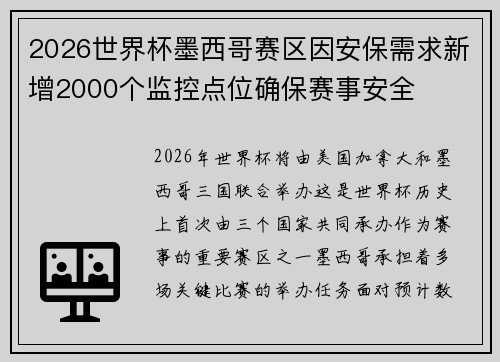 2026世界杯墨西哥赛区因安保需求新增2000个监控点位确保赛事安全