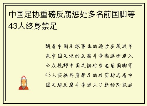 中国足协重磅反腐惩处多名前国脚等43人终身禁足 中国足协重磅反腐惩处多名前国脚等43人终身禁足